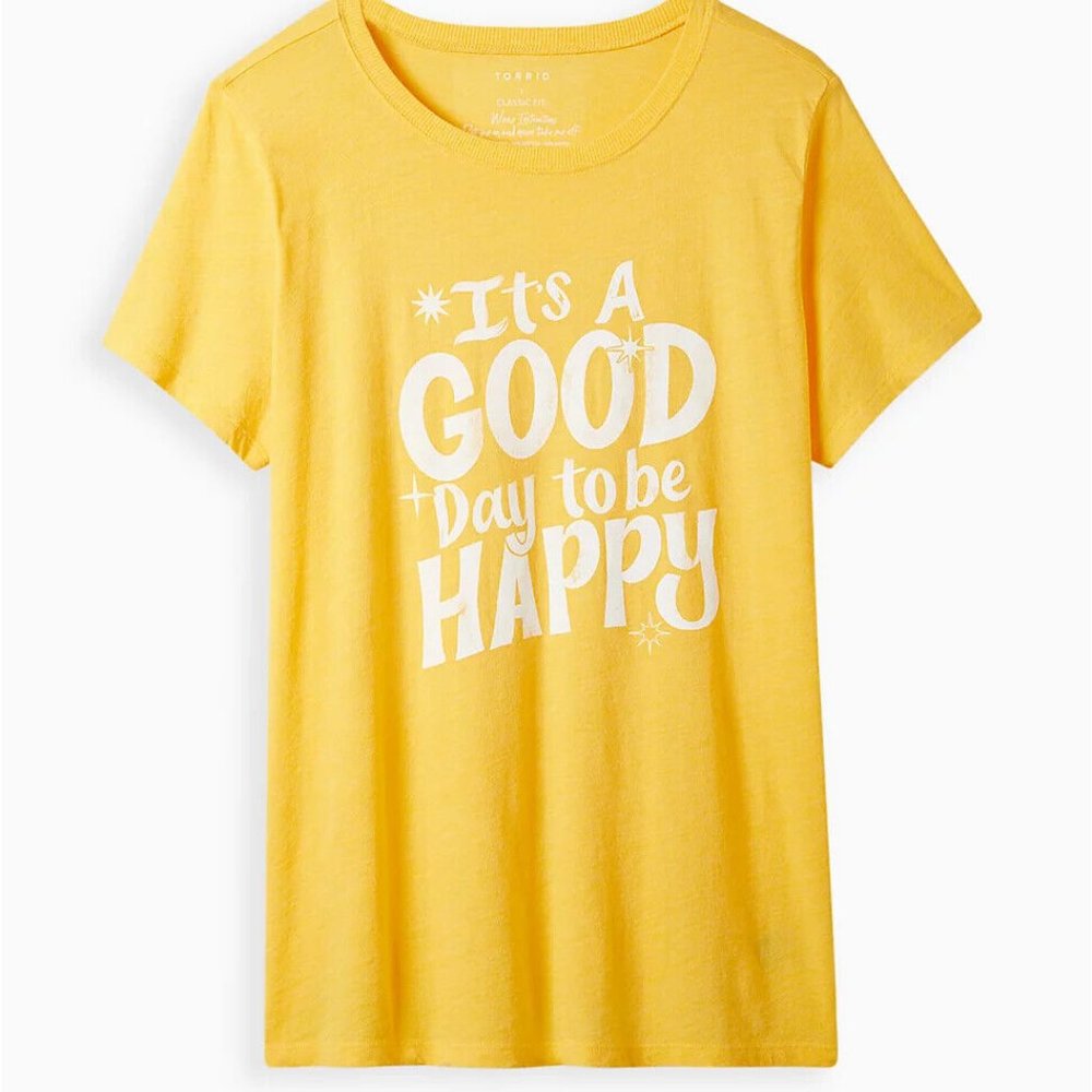 Torrid 5X 'Good Day To Be Happy' Yellow Vintage Tee T-Shirt (28) Plus